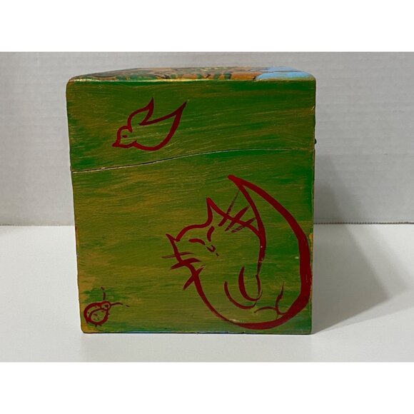 Hand-Painted Kitty Cat Wooden Storage Treasure Box Folk Art - Picture 4 of 8